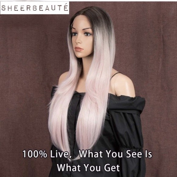 28inch Straight Pink Lace Front Wig